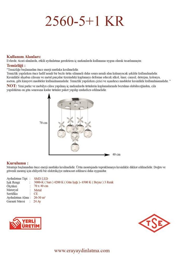 2560-5+1 6 Li Krom Led Avize - 3