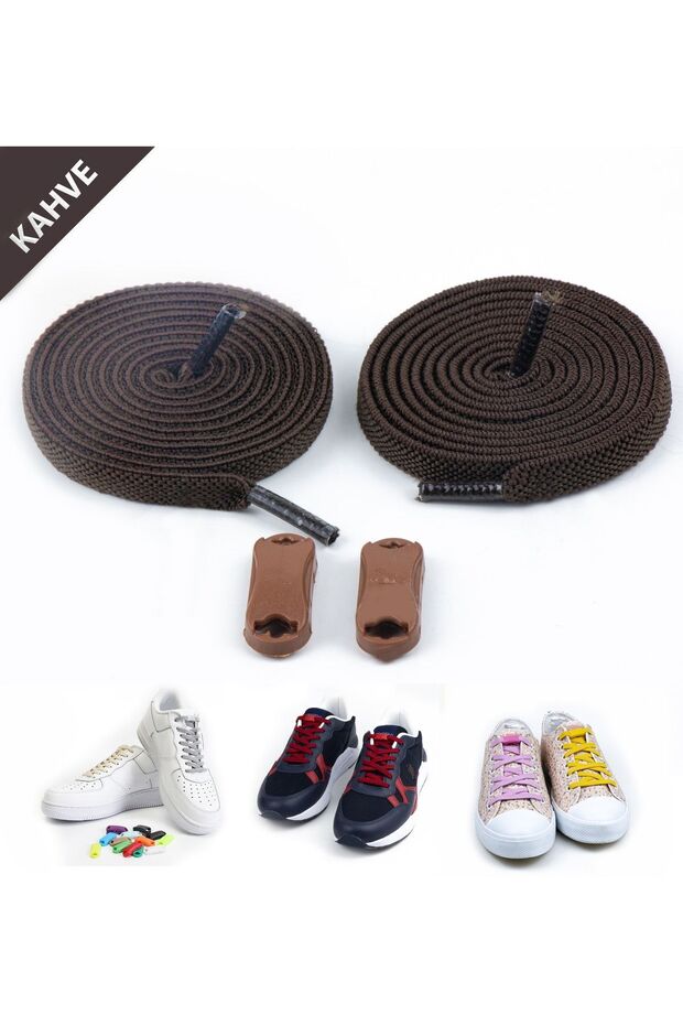 Takbırak Elastic Shoe Laces, Smart Laces, New Generation Laces, Brown
