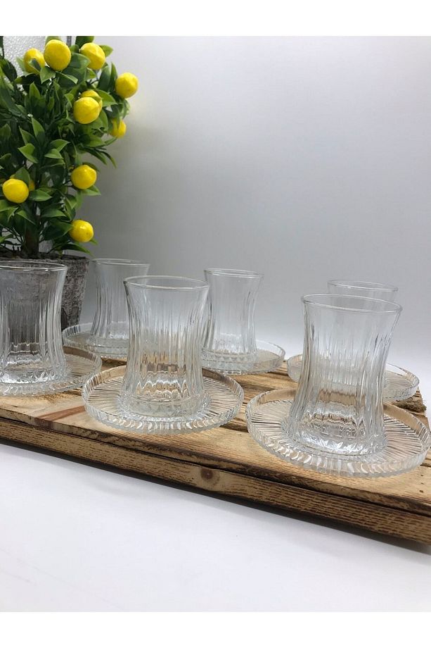 Linea Model Çay Takımı 12 Parça-6 Adet Linea Model Çay Tabağı 6 Adet Paşabahçe Elsyia Çay Bardağı - 7