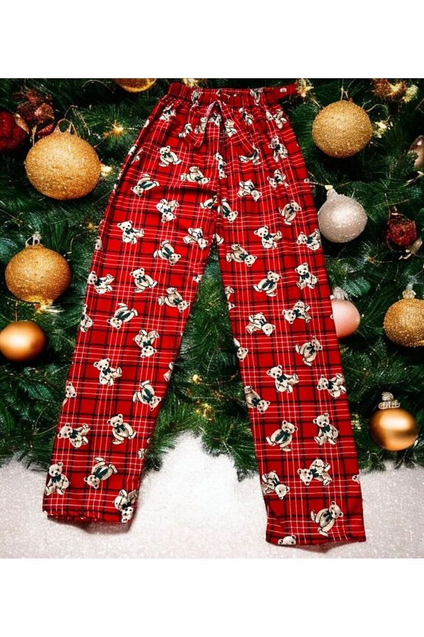 ayıcıklı ve çizgili desen yumuşacık kadife pijama tek alt - 3