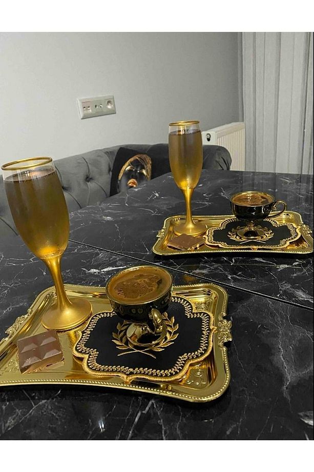 2 Adet Kahve Sunumluk Tepsi ( Metal 2 Adet Gold ) - 4