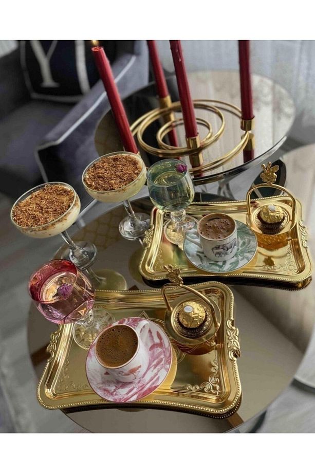 2 Adet Kahve Sunumluk Tepsi ( Metal 2 Adet Gold ) - 5