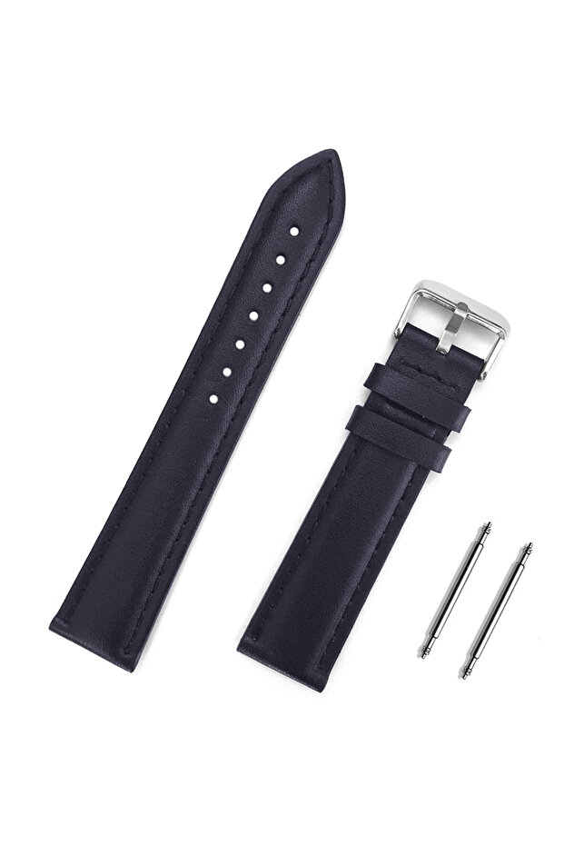 22mm Navy Blue Genuine Leather Watch Band Strap