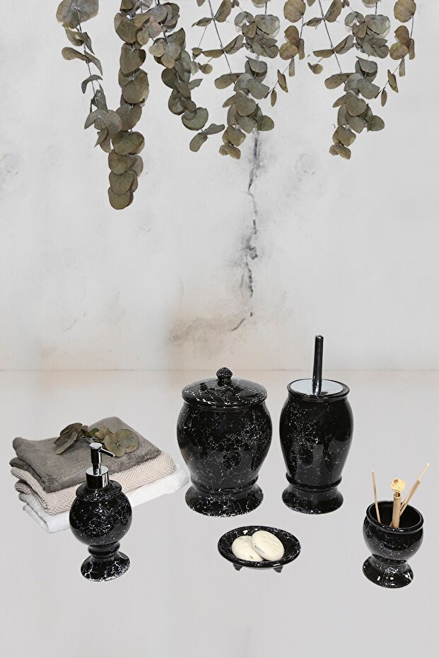 Black Foam Patterned Bathroom Set of 5