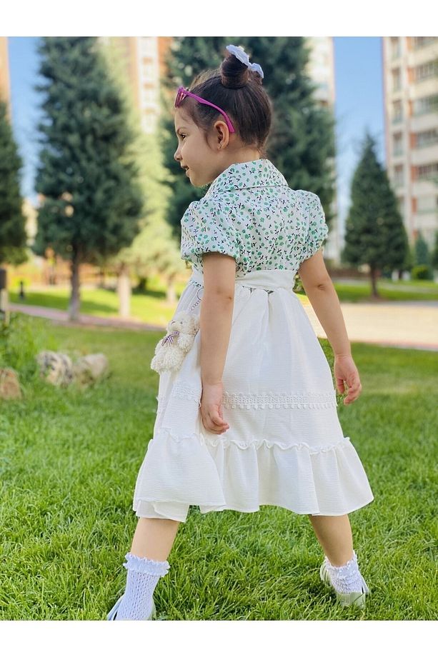 Çocuk Çiçekli Yazlık Keten Elbise 4 Yaş-5 Yaş-6 Yaş-7 Yaş-8 Yaş-9 Yaş-10 Yaş - 6