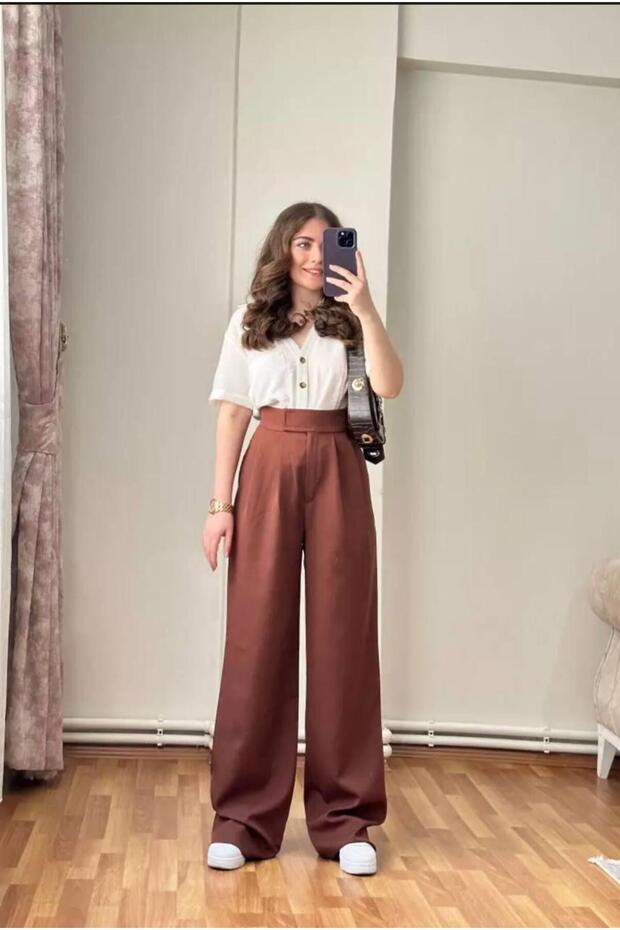 BROWN VELVET PALAZZO PANT