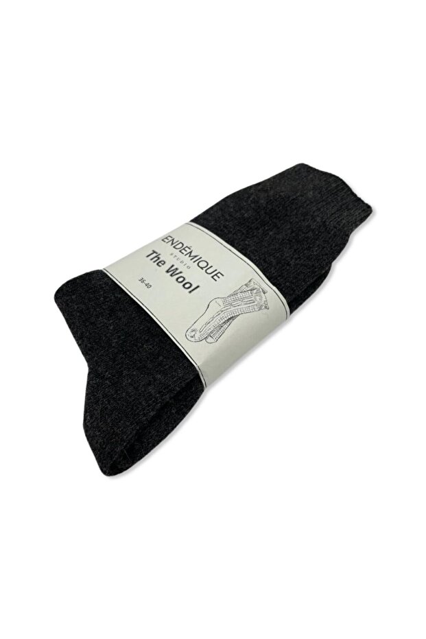 Endémique Studio The Wool Plain Charcoal-Kadın Çorap - 1