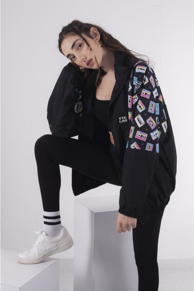 Men's Women's Black and White Cassette Patterned Bomber