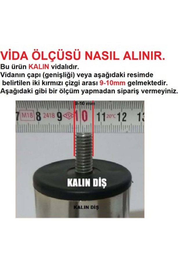 4 Adet Baza Ayağı Metal Krom Ayak M10 Kalın Vidalı 12 cm - 2