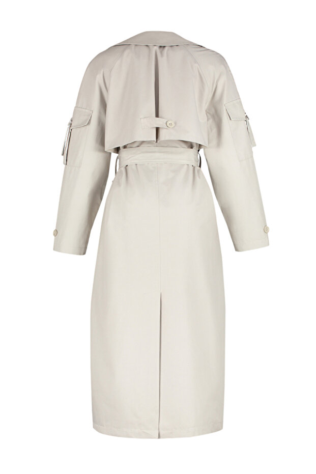 Kamienny, oversize, szeroki trencz z paskiem TWOSS24TR00018 - 7