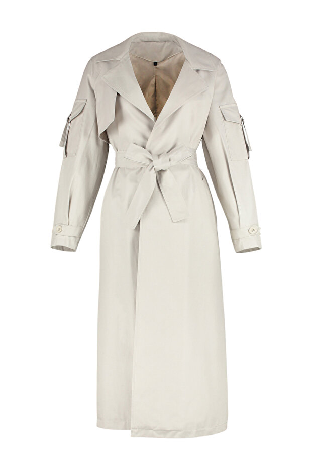 Kamienny, oversize, szeroki trencz z paskiem TWOSS24TR00018 - 8