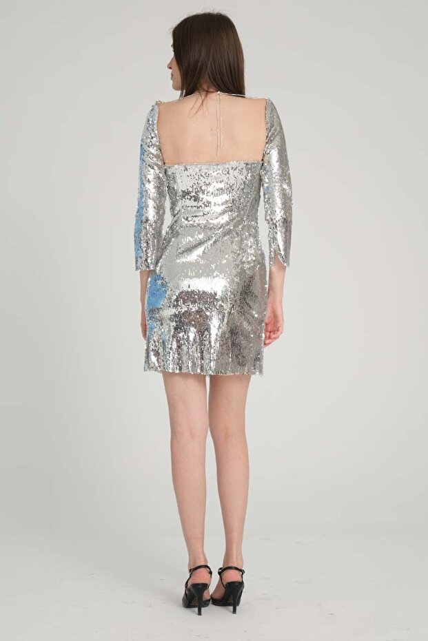 Payet uzunkollu mini abiye gece mezuniyet elbisesi - 7