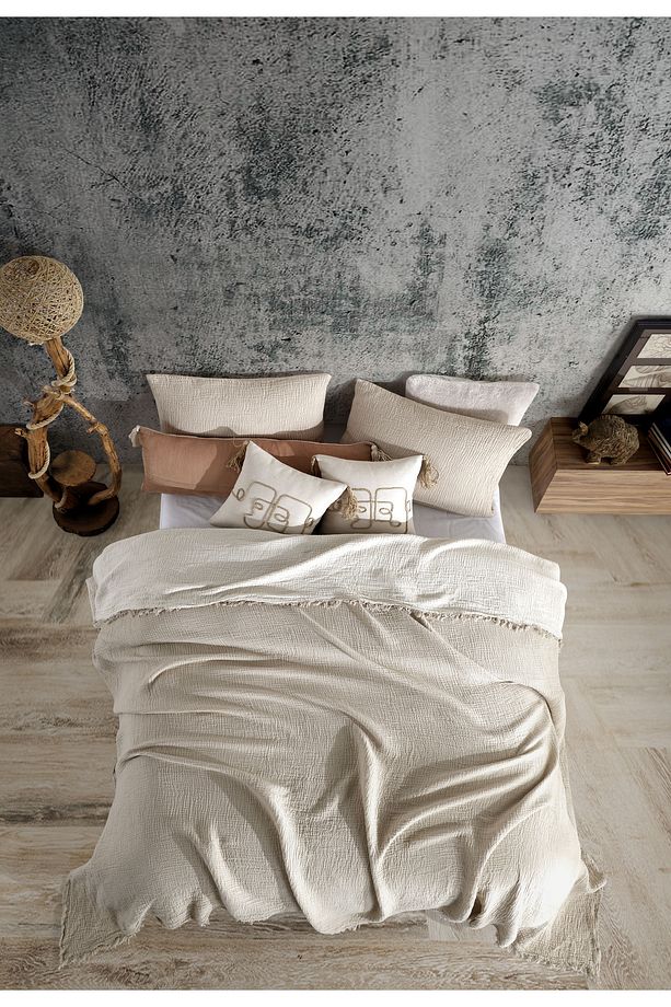 Vizon Tek Kişilik 160 X 240cm Yatak Örtüsü/1 Adet 50x70cm Yastık 4 Katlı Multi Muslin %100 Pamuk - 3