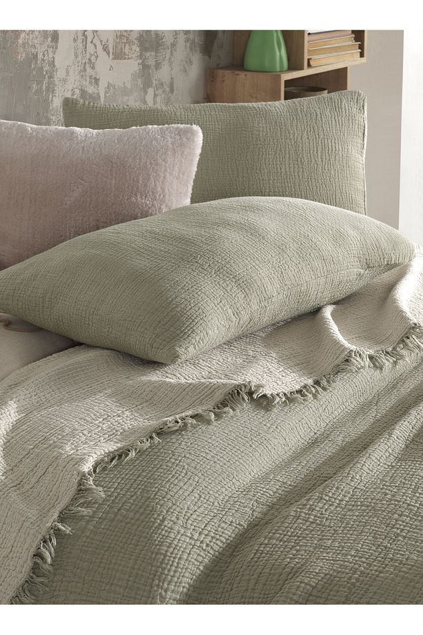 Adayeşili Tek Kişilik 160 X 240cm Yatak Örtüsü/1 Adet 50x70cm Yastık 4 Katlı Multi Muslin %100 Pamuk - 6