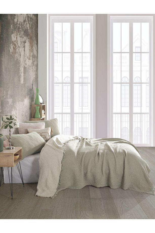 Adayeşili Tek Kişilik 160 X 240cm Yatak Örtüsü/1 Adet 50x70cm Yastık 4 Katlı Multi Muslin %100 Pamuk - 5