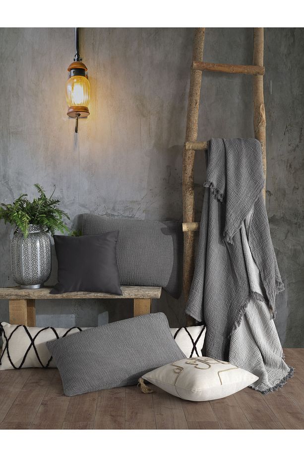Antrasit Tek Kişilik 160 X 240cm Yatak Örtüsü/1 Adet 50x70cm Yastık 4 Katlı Multi Muslin %100 Pamuk - 7