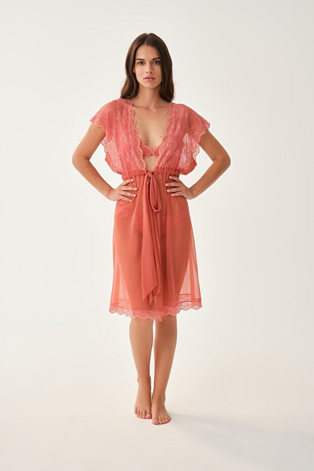 Kurzärmliger Morgenmantel mit Kachelmuster - 5