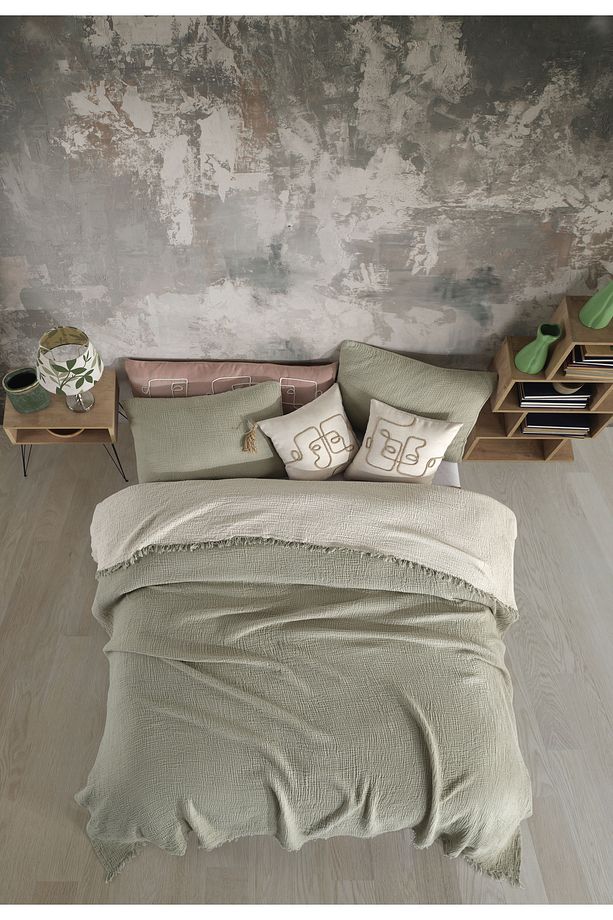 Adayeşili Tek Kişilik 160 X 240cm Yatak Örtüsü/1 Adet 50x70cm Yastık 4 Katlı Multi Muslin %100 Pamuk - 3