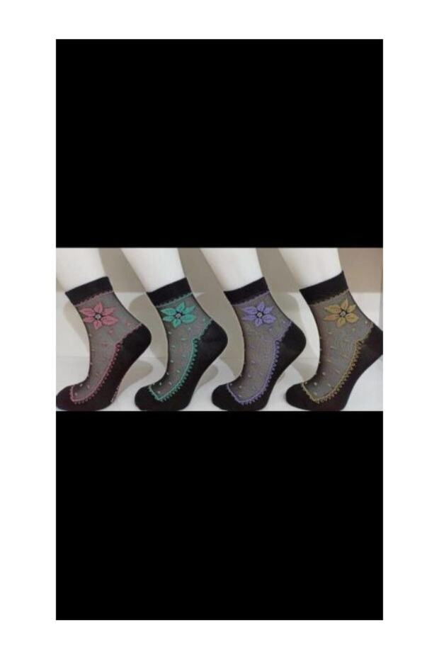 Women's 4 Pairs Floral Patterned Tulle Socks