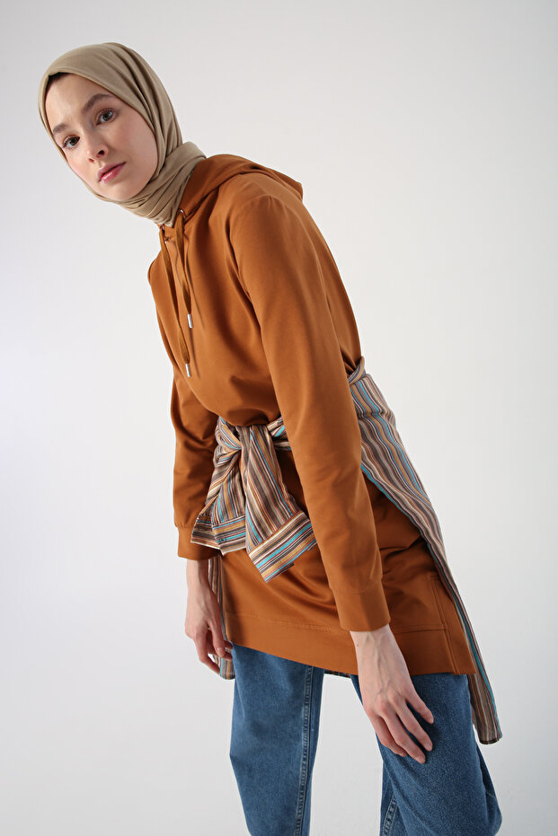 Mustard Slit Hooded Basic Sweat Tunic - 1