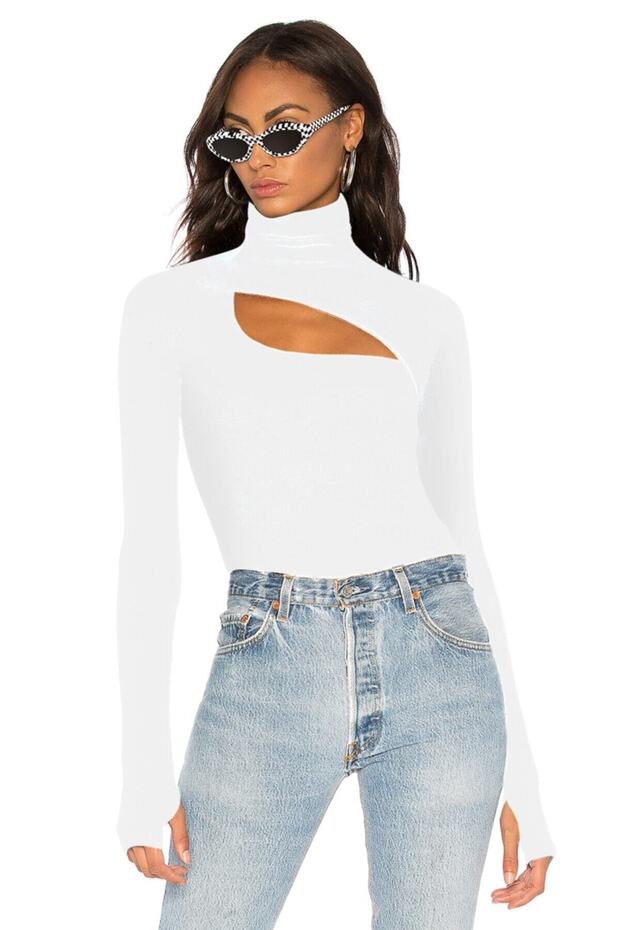 Women's White Turtleneck Bodysuit
