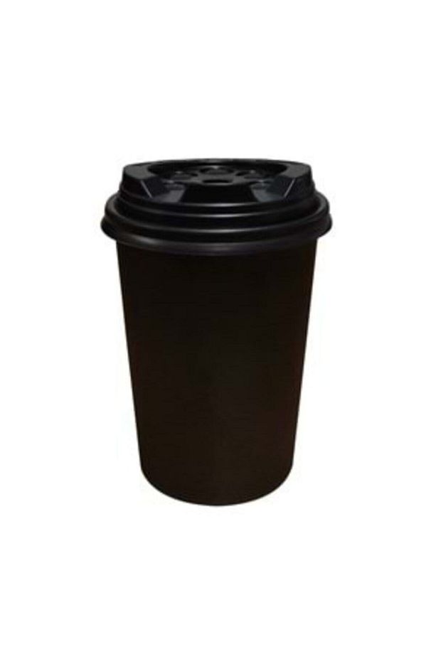 Karton Kağıt Bardak 14oz 410ml Ekstra Kalın Siyah Kapaklı 100 Adet - 1