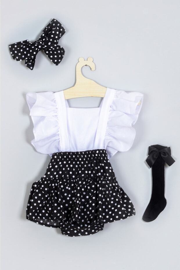 BLACK DOT SLOPET BANDANA AND SOCKS SET WITH BOW