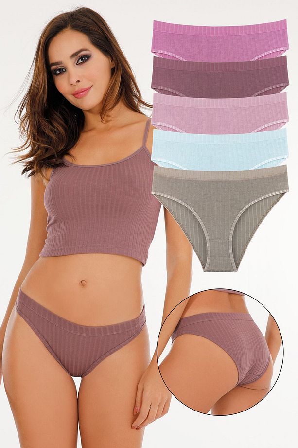 Kadın Fitilli Soft Renkler 5'li Slip Külot Set - Kts3053 - 1
