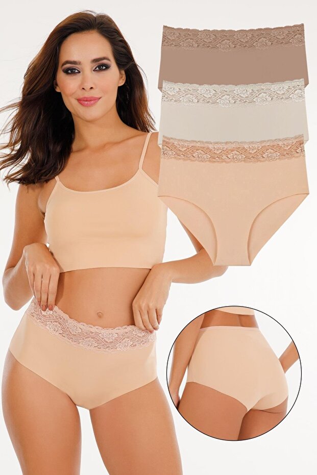 Women's Laser Cut High Waist Lace 3-Piece Panties Set - Kts3105 Model-3