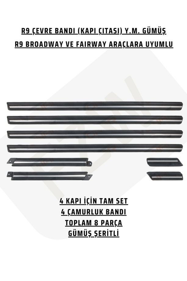R9 Kapı Çıtası, Kapı Bandı, Kapı Çevre Bandı Takımı Yeni Model Gümüş Şeritli - 1