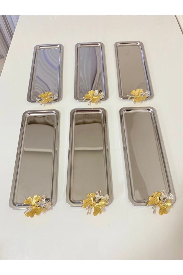 6-Piece Luxury Baton Stainless Steel Butterfly Service, Tea, Coffee, Treats and Presentation Tray - 1