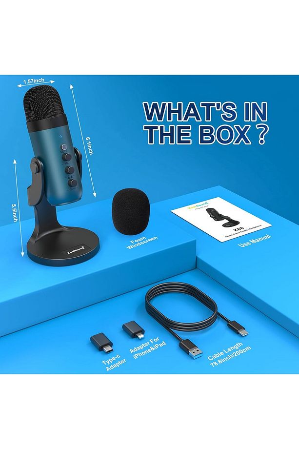 K66 Gold USB Mikrofon: Podcast, Oyun, Akış - Gürültü Önleme, Sessiz Mod, Mac ve Windows Uyumlu - 7