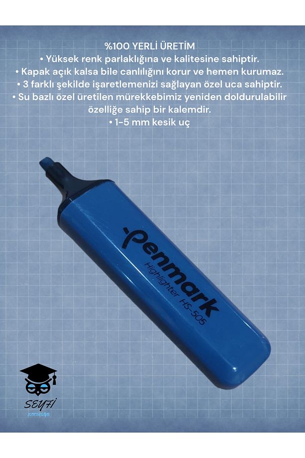 TÜRK MALI FOSFORLU KALEM CANLI RENKLER DOLDURULABİLİR İŞARETLEME KALEMİ HİGHLİGHTER - 1