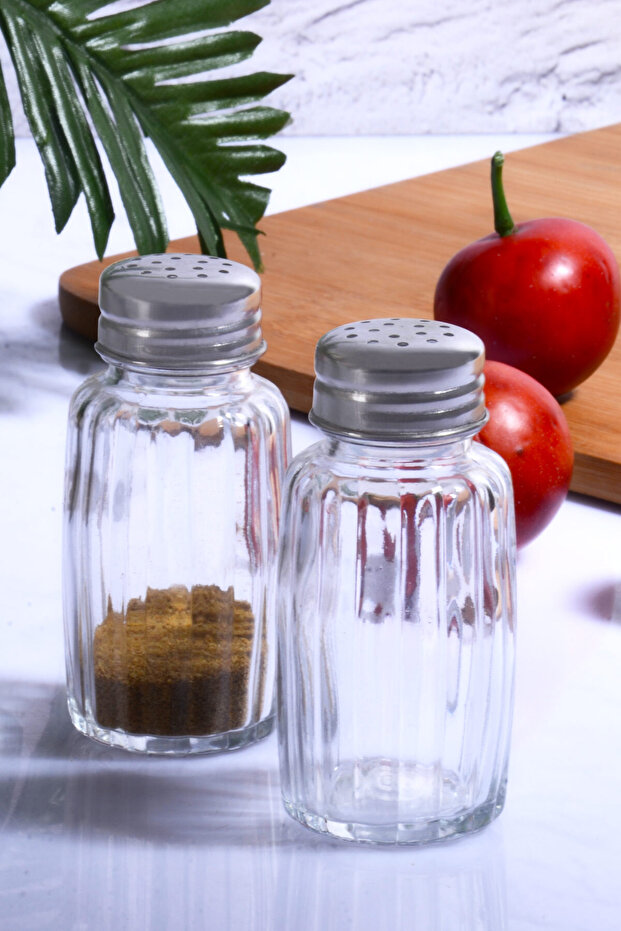 Glass 2-Piece Metal Stainless Mini Round Salt Shaker with Lid - Spice Rack
