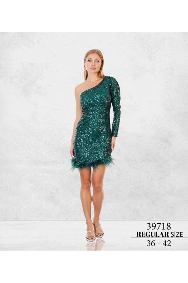 Payetli Pullu Mini Abiye Elbise - 1