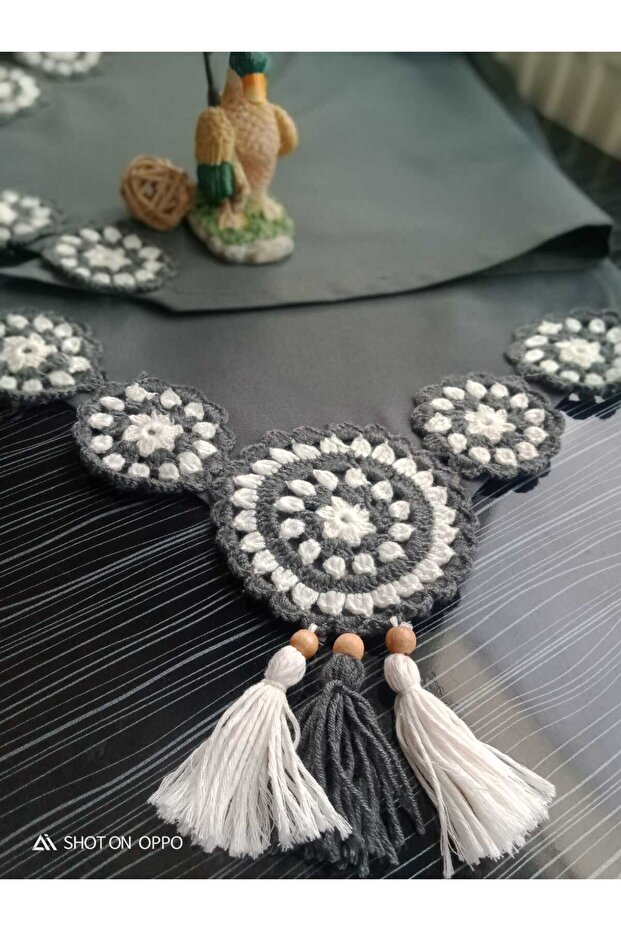 Runner Tablecloth Duck Linen Fabric Knitted Lace Tufted GRAY A 40x100 Cm