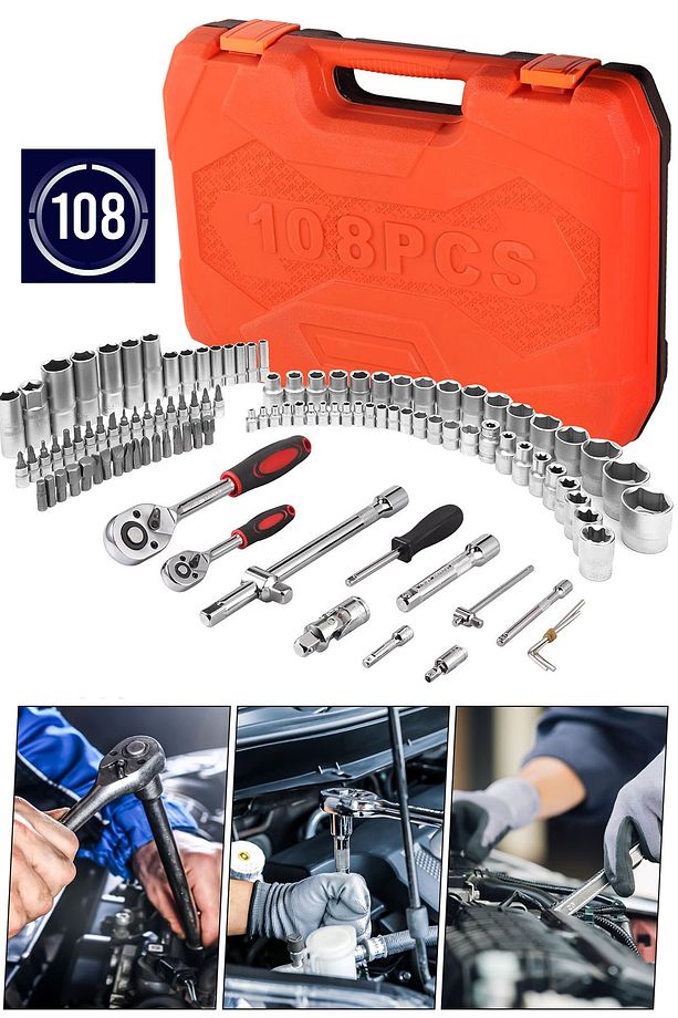 108 Parça Mekanik Alet Seti Lokma Takımı Seti Çok Fonksiyon 1/2 Ve 1/4 Cırcırlı Lokma Anahtar Takımı - 3