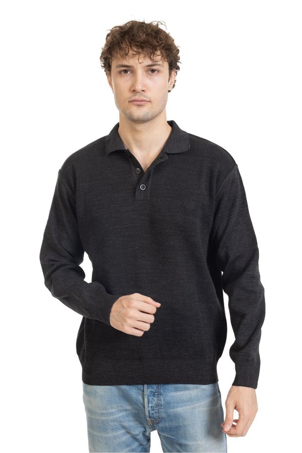 Men's Middle Age and Above Tight Woven Knitwear Knitted Acrylic Winter Dad Polo Collar Sweater 2062- Smoked