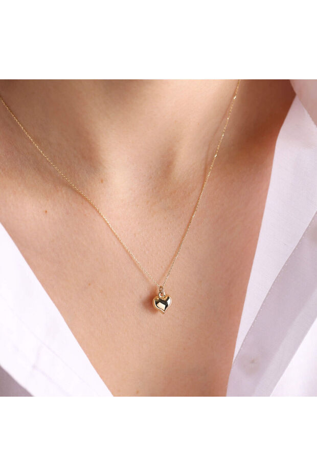 14 Ayar Altın Kalp Kolye Bomb Minimalist - 1
