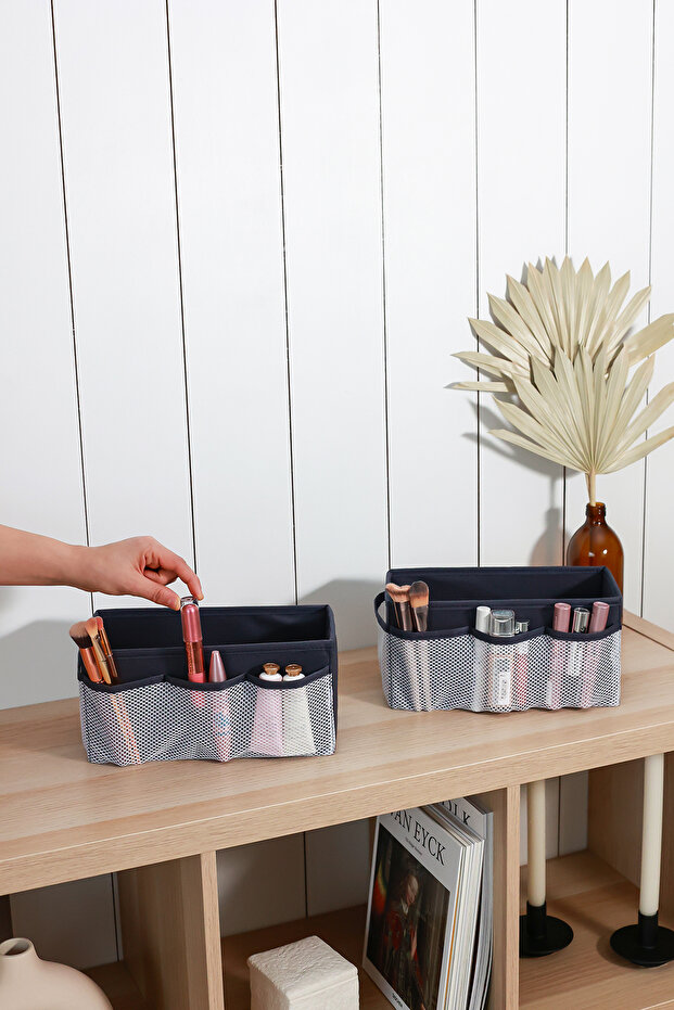 Set of 2 Dark Blue Makeup Cosmetic Organizer Organizer Makeup Box