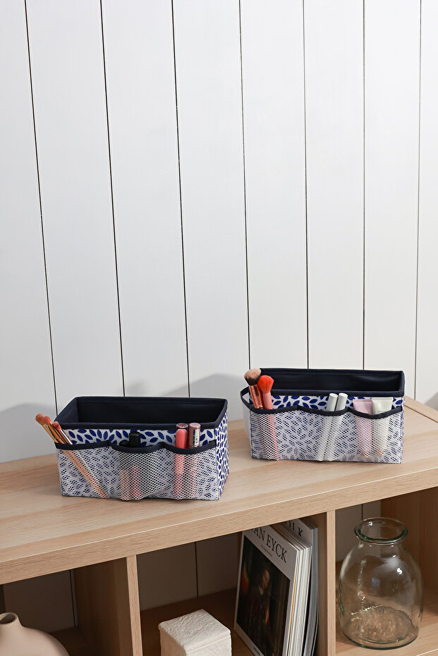 Set of 2 Leaf Navy Blue Makeup Cosmetic Organizer Organizer Makeup Box