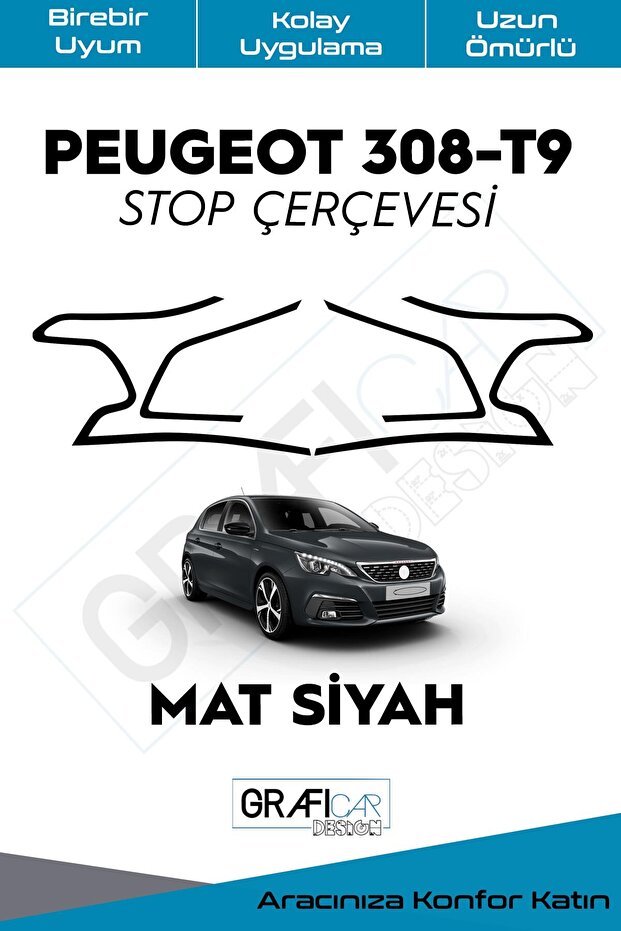 Peugeot 308/T9 Stop Frame Sticker-Easy Application-Long Lasting / MATTE BLACK
