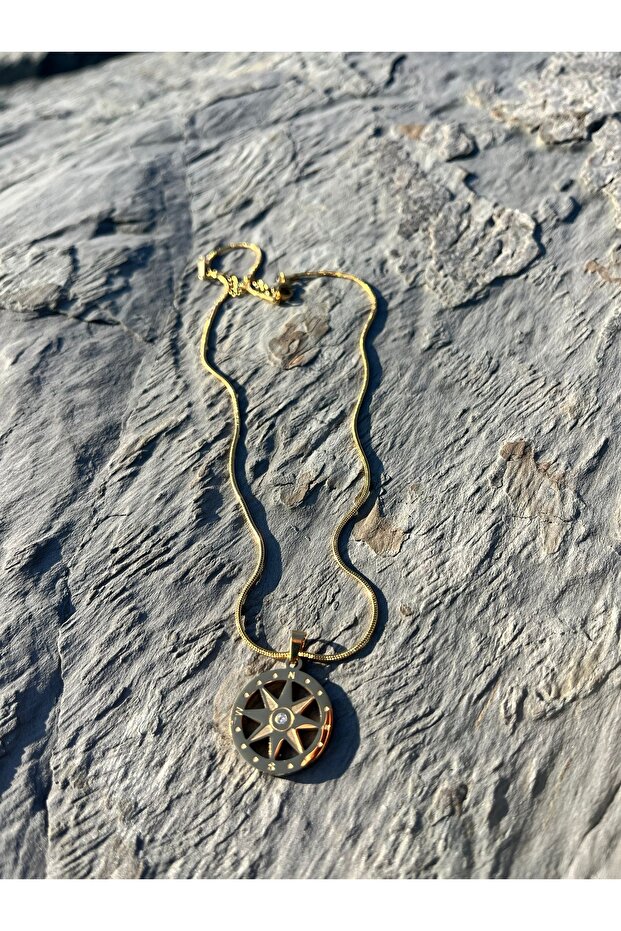 Çelik Mini Taşlı Pusula Kolye - 3