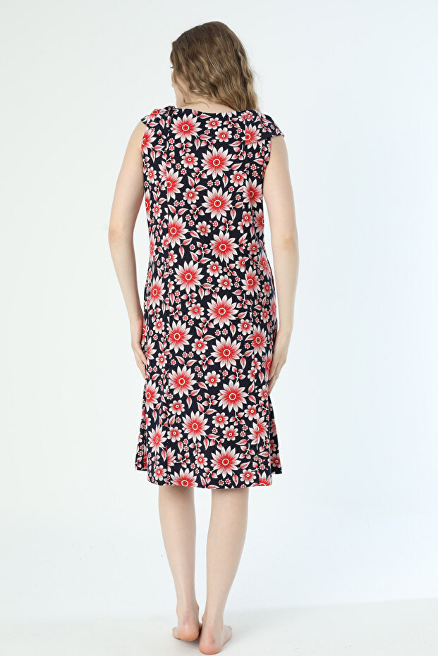 فستان بحمالات من القطن الممشط منقوش - 4