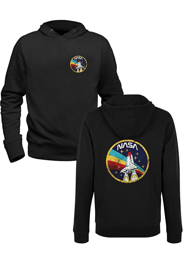 Nasa Printed Black Front Back Children's Printed Sweatshirt