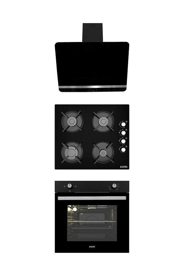 NEW 604 SİYAH CAM 3'LÜ ANKASTRE SET [BİNDESİT-GLS640-MFA604] - 1