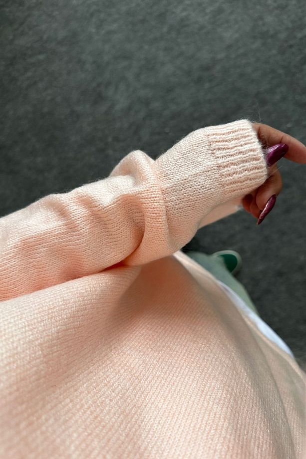 pinterest model örgü geniş kol detay sıfır yaka yumuşak doku oversize bol kazak - 4