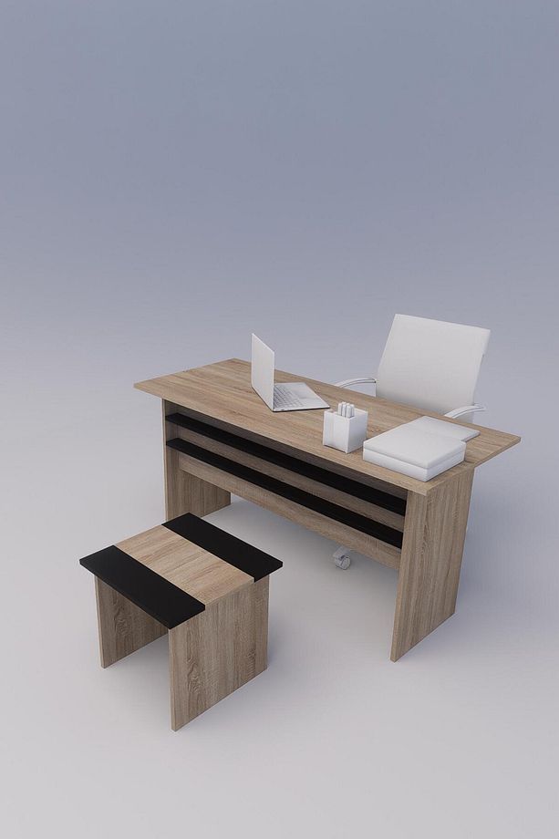 Ofis Masası - Ofisdesk - Çalışma Masası - Makam Odası Set - Ofis Masası Ve Sehpa Meşe - 1