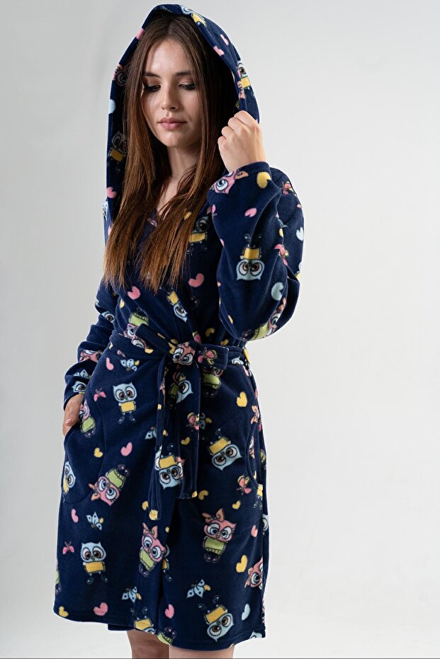 Women's Fleece Hooded Short Dressing Gown