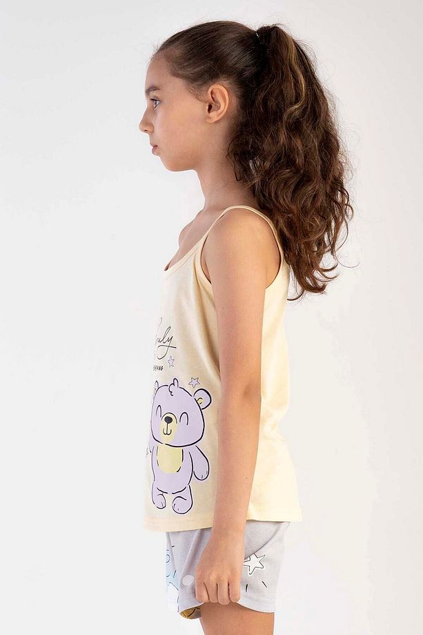Pamuklu Kız Çocuk Ip Askılı Şortlu Pijama Takım - 3